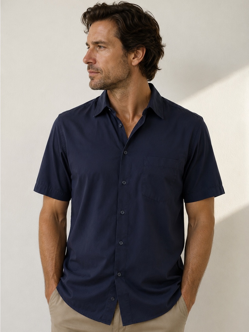Armani Collezioni Men’s Large Navy Stretch Cotton Button Down Shirt